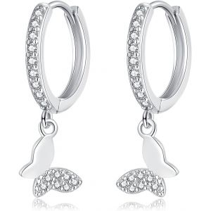 Kal-Cr&eacute;oles En Argent Sterling 925 Avec Pendentif, Boucles D'oreilles Pendantes En Argent Sterling 925 Avec Coeur Et Papillon Pour Petit Sommeil Et Cartilage Pour Femme Et Fille - Neuf