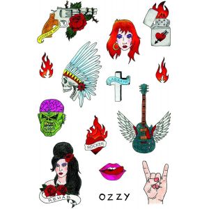 Rock N Rolla Set, Tatouages Temporaires De Qualit&eacute;, Pour Homme Et Femme, Rock And Roll, D&eacute;guisement, Articles De F&ecirc;te, Rock Star, Guitare, Sabbath, Ozzy, Rehab, Flamme - Neuf