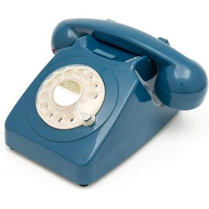 746 T&eacute;l&eacute;phone Fixe R&eacute;tro De Style Ann&eacute;es 1970 &Agrave; Cadran Rotatif - Cordon Extansible, Sonnerie Authentique - Bleu Azure - Neuf