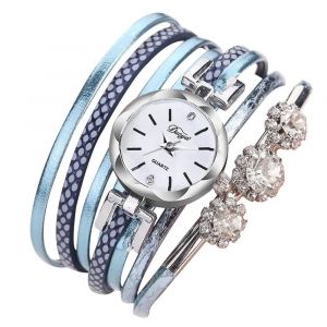 Duoya Femmes Fleur Strass Bracelet Montre-Bracelet Cha&icirc;ne Robe Montre &Agrave; Quartz (Bleu Ciel) - Neuf