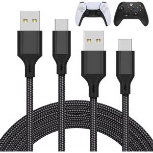 Thef-2 Pack Câble Chargeur 3m Pour Ps5/Ps5 Pro Manette/Pour Xbox Serie X/Xbox Serie S Manette/Pour Nintendo Switch Manette, Remplacement Usb Cordon Nylon Tressé Type-C Ports Accessoires,Noir - Neuf