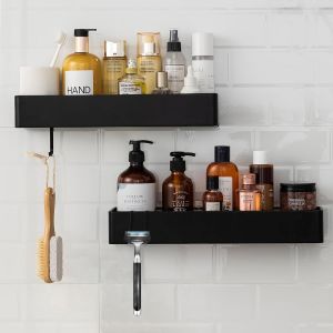 BHHBB-Etagere Salle de Bain sans Percage, Lot de 2 Etagère Douche Etagère Rangement Acier Inoxy Panier Salle de Bain Mural Drainable avec Crochets - Neuf