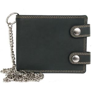 Portefeuille Gris Fonc&eacute;, Pour Homme, En Cuir V&eacute;ritable, Avec La Cha&icirc;ne De M&eacute;tal - Neuf