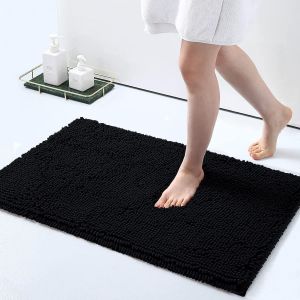 TZF-Tapis de Bain Antiderapant,Tapis Salle de Bain en Microfibre Chenille Douce,Tapis de Bain Absorbant,Lavable en Machine - - 40 x 60 cm - Noir - Neuf