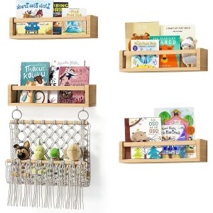 Lot De 4 &Eacute;tag&egrave;res Murales Flottantes En Bois Naturel Pour Chambre D'enfant, Chambre D'enfant, Rangement De Jouets - Neuf