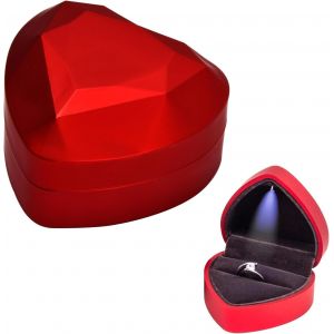 Subzonal-Bo&icirc;te &Agrave; Bague En Velours, Bo&icirc;te De Bague Avec Lumi&egrave;re Led, Ecrin Bague Forme De Coeur, Bo&icirc;te &Agrave; Bijoux Rangement, Coffret Cadeau &Agrave; Bague Pour Mariage Fianailles C&eacute;r&eacute;monie, 70x65x45mm (Rouge) - Neuf
