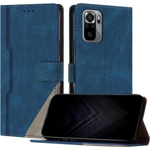 KAL-&Eacute;tui Pour Xiaomi Redmi Note 10 4G/ Note 10S, Housse En Cuir Pu Avec [Protection Antichoc Tpu] [Fonction Support] [Porte-Cartes ] Antichoc Magn&eacute;tique Coque Pour Redmi Note 10 4G - Bleu - Neuf