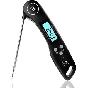 Kal-Thermometre Cuisine, 3s Lecture Instantané Thermometre Cuisson, Thermomètre Viande, Avec Écran Lcd Et Auto On/Off, Sonde Pliable Pour Cuisson, Viande, Bbq, Patisserie, Lait, Vin (Noir) - Neuf