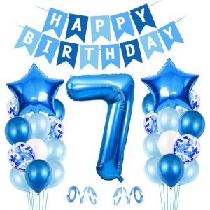 Ballon 7er Anniversaire Bleu,Ballon 7 Déco Anniversaire,Ballon Feuille Happy Birthday,Ballon Géant Feuille Numéro 7,Ballon 7 Déco Anniversaire,Déco Anniversaire Garçon 7 an - Neuf
