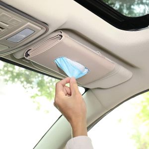 Boîte à mouchoirs en cuir pour pare-soleil de voiture, porte-mouchoirs en cuir pour pare-soleil de voiture, conteneurs de rangement pour mouchoirs en cuir - Neuf