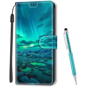 Kal-Coque Compatible Avec Huawei P Smart Plus 2019 / Enjoy 9s, Imprimé Coloré Motif Portefeuille Housse En Cuir Synthétique Avec Support Et Cartes Compartiments Pour P Smart+ 2019 (Aurore) - Neuf