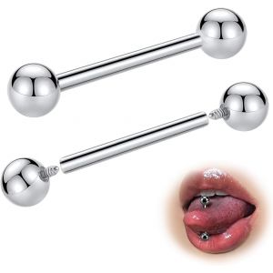 Nbgcm-G23 Titane Piercing Langue Piercing Teton Percing A La Langue 14g 12/14/16/18mm Longueur 4/5mm Boule Hypoallergénique Barre Droite Barbell Bijoux Piercing Femmes Hommes 2pcs - Neuf