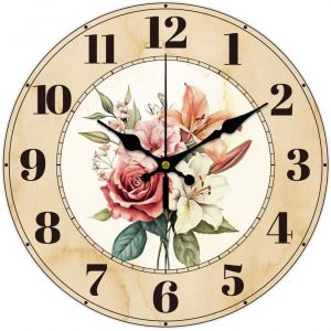 Horloge Murale Ronde Silencieuse &agrave; Piles Motif Chat Lune Ciel &Eacute;toil&eacute; Style R&eacute;tro D&eacute;corative pour Bureau Maison Cuisine - Neuf