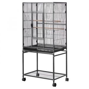 Grande Cage Pour Oiseaux 62,5x42,5x137 Cm-Duoku-Avec Toit Plat, Id&eacute;ale Pour M&eacute;sanges, Calopsittes, Canaris, Perruches Ondul&eacute;es - Neuf