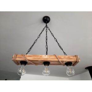 Subzonal-Lustre Suspension En Bois Et Corde Style Industriel Rustique Campagne Chic 3 Ampoules (E27) - Neuf