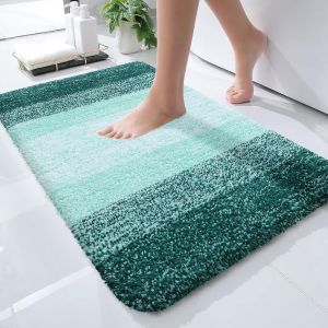 KAL-Tapis De Salle De Bain Doux, 40 X 60 Cm, Antidérapant, Lavable, Moelleux À Poils Longs, En Microfibre Absorbante, Vert Foncé - Neuf