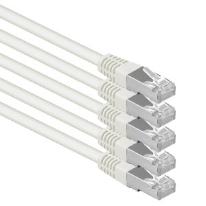 Kal-0,5 M Blanc - Lot De 5 Câbles Réseau Cat.6 Patch Cable Cat6 S-Ftp Gigabit Lan Pimf Cat 6 Cuivre Cu Sans Halogène Internet Dsl Console De Jeu Smart Tv - Neuf
