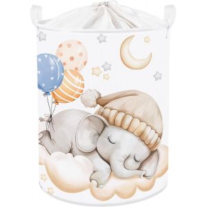 MEVRONISSHOP-Panier Rangement B&eacute;b&eacute; Animaux Endormis Corbeilles &agrave; Linge Sale Gar&ccedil;ons Filles pour V&ecirc;tements Boite de Rangement Jouets pour Salle de Bain Chambre &agrave; Coucher,Gris &Eacute;l&eacute;phant,36 * 45 cm - Neuf