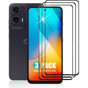 JGD-Lot de 3 films de protection d'&eacute;cran en verre blind&eacute; pour Moto G35 5G - Couverture compl&egrave;te - Pour Motorola G35 5G - Protection bord &agrave; bord - Neuf