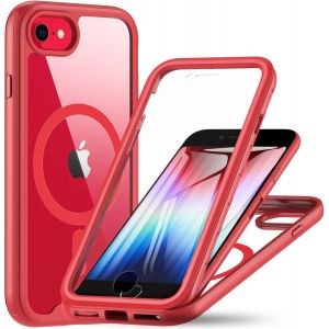 Magn&eacute;tique Coque Pour Iphone Se 2022/Iphone Se2020/Iphone 8/Iphone 7 4,7 Pouces Avec Protection D'&Eacute;cran, Compatible Avec Magsafe, 360 Degr&eacute;s Antichoc Protection Etui Housse - Rouge - Neuf