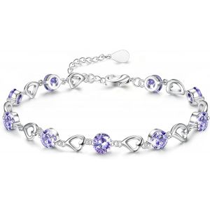 Eryi-Bracelet Femme Argent Bracelet Coeur Réglable Bracelet Zirconium Cristal Bracelet Amitié Femme Bracelet Soeur Bracelet Maman Cadeau Anniversaire Pour Femme Filles Blanc/Bleu/Rose/Violet - Neuf