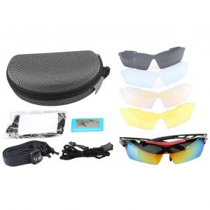 Lunettes De Sport De Plein Air, Cyclisme, Lunettes De Soleil Polarisees, Lunettes De Peche, Uv400, 5 Verres (Noir Et Rouge) - Neuf