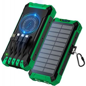 Power Bank 26800 Mah, Batterie Externe Solaire Sans Fil Avec 4 Câbles 15 W Usb-C Charge Rapide 6 Sorties 3 Entrées Pour Iphone Samsung, Batterie Externe Extérieure Avec Lampes De Poche, Mousqueton - Neuf