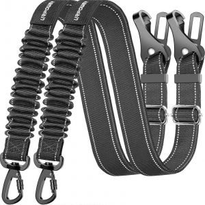 3-En-1 Ceinture De S&eacute;curit&eacute; Pour Chien Pour Voiture, Pack De 2 &Eacute;lastiques Harnais &Eacute;lastique Avec Boucle De Ceinture De S&eacute;curit&eacute;, R&eacute;glable R&eacute;fl&eacute;chissant Ceintures De S&eacute;curit&eacute;, Les Lourds Pivotante &Agrave; - Neuf