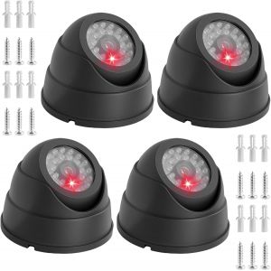 KALANKA-4pcs Cam&eacute;ra Factice, Cam&eacute;ras D&ocirc;me Factice, Cam&eacute;ra De Surveillance Cam&eacute;ras De Surveillance Exterieur avec Lumi&egrave;re LED Clignotante, pour Usage Int&eacute;rieur Ext&eacute;rieur Noir - Neuf