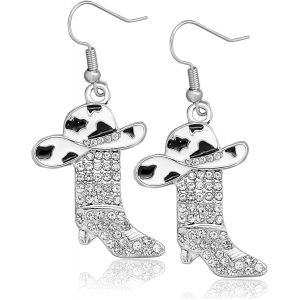 Kal-Boucles D`Oreilles En Strass De Bottes Western Pour Femmes, Chapeau En Émail Boucles D`Oreilles Pendantes Bohémiennes De Cowboy, Accessoires De Bijoux Western Pour Femmes - Neuf
