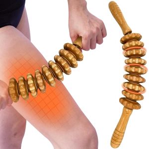 Kal-Rouleau De Massage En Bois, Masseur Anti-Cellulite, Rouleau Massage Dos, Drainage Lymphatique, Roues Amovibles, Soulagement Des Douleurs Musculaires Et D&eacute;tente (9 Roues Courb&eacute;es) - Neuf