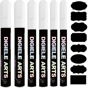 Marqueur Craie Blanc, Feutre Craie Liquide Blanc 1mm / 3mm / 6mm + 16 Etiquettes Tableau, Effa&ccedil;age par Chiffon Humide ou Sec pour Tableau Noir, Ardoise, Miroir, Ardoise Magique, Vitre & Menu - Neuf