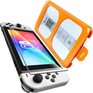 JGD-Verre Tremp&eacute; pour Nintendo Switch OLED, D&eacute;poussi&eacute;rage Automatique, Installation Rapide, Duret&eacute; 9H R&eacute;sistant aux Rayures, sans Bulles, Anti-Traces de Doigts - Neuf