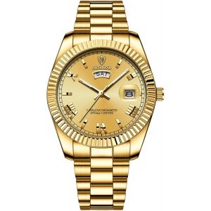 Eryi-Montre Homme Acier Inoxydable : Montre Bracelet Analogique Quartz Étanche 3atm Avec Aiguilles Lumineuses, Chiffres Romains, Jour Et Date Avec Loupe - Six Couleurs Disponibles - Neuf