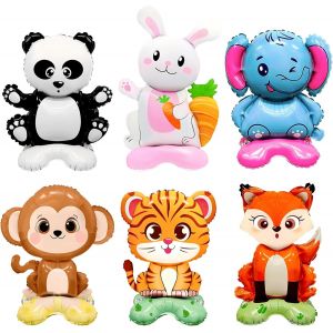 Ballons Animaux Jungle, Ballon Helium Autoportants Avec Base Stable, Contient Points De Colle Pour Ballons, Ruban, Facile À Util R, Pour Anniversaires Animaux De La Jungle Et Comme Jouet - Neuf