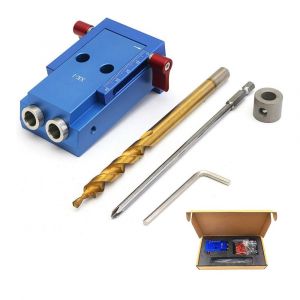 Kit de gabarit de perçage de poche, vis, chevilles en alliage d'aluminium, guide de perçage oblique, outil de positionnement d'angle de menuisier avec foret étagé, tournevis, embout - Neuf
