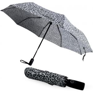 YEMAESRE-Parapluie Coupe-Vent Pliable Ouvre-Fermeture Automatique Pour Cadeau Homme Femme En Tissu Robuste Et Compact, Parapluie Pluie/Soleil De Voyage Avec Étui Étanche, Gris Léopard - Neuf