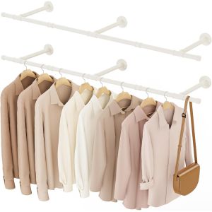 Porte Manteau Mural Tringle, Penderie Murale 150cm, Barre Dressing Industriel, Portant pour Salon, Chambre, Gain de Place, Montage Facile, Robuste et Durable, Beige, 2er Set - Neuf