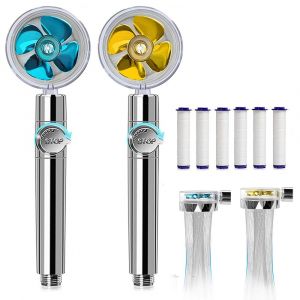 Lot de 2 pommeaux de douche &agrave; main haute pression avec d&eacute;bit d'eau r&eacute;glable et filtres - Neuf