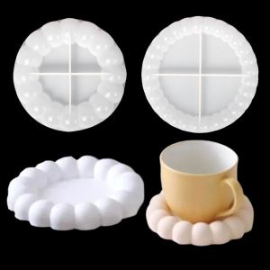 Lot De 2 Moules En Silicone - Dessous De Verre En R&eacute;sine &Eacute;poxy - Dessous De Verre En R&eacute;sine - Plateau En Silicone - Moule &Agrave; Couler - Moule &Agrave; B&eacute;ton Rond - Moule En Silicone Pour Plateau &Agrave; Th&eacute; - Neuf