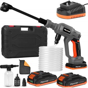 MEVRONISSHOP-Nettoyeur Haute Pression sans Fil, Nettoyeur Haute Pression avec Buse 6 en 1, 2 x 2000mAh Batteries, Pulv&eacute;risateur de Mousse, Adapt&eacute; pour Voiture, Jardin, Terrasse - Neuf