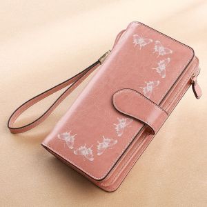 Portefeuille en cuir pour femme (Papillon rose) Grande capacité, porte-monnaie zippé, blocage RFID, 26 emplacements pour cartes, porte-monnaie pour chéquier, fermeture éclair - Neuf