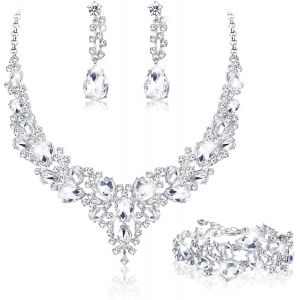Eryi-Parure Mariage Bijoux Pour Femme Cristal Mariée Collier Vintage Strass Boucle D'oreille Et Bracelet Ensemble Mariage Fiançailles Mariée Demoiselle D'honneur Fantaisie Cadeau Bijoux - Neuf