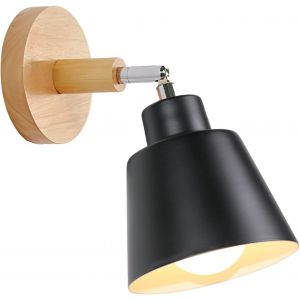 Cheng-Applique Murale Interieur E27 Lampe Murale Vintage Industrielle Plafonnier Luminaire Rétro Métal Et Bois Réglable Pour Chambre Cuisine Restaurant (Noir, 1pcs) - Neuf