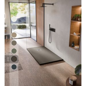 BELLOBATH - Receveur de douche en r&eacute;sine antid&eacute;rapante - Texture ardoise lisse - Avec la bonde et la grille comprises - Cacao - 70 X 120 cm - Neuf
