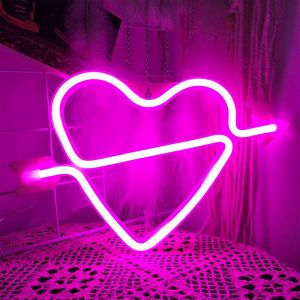 Cupidon Heart Neon Signes N&eacute;on Signes Coeur Neon Light Led N&eacute;on Sign Signe Pink Neon Lumineux Signes Usb/Batterie Powered Powered Lumi&egrave;res Pour Chambre Pour Enfants Salle D'enfant Magasin D'h&ocirc;tel R - Neuf