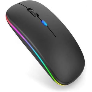 KALANKA-Souris sans fil rechargeable USB double mode 2,4 GHz, souris sans fil Bluetooth pour ordinateur portable, souris d'ordinateur fine et silencieuse avec lumi&egrave;re LED, DPI r&eacute;glable, noir - Neuf