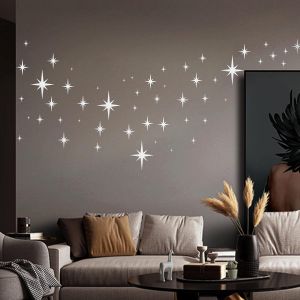 ERYI-Miroir Etoile, 164Pcs 3D Stickers Muraux Etoile Argent Amovible Miroir Mural Autocollant Enfant Acrylique Miroir Decoratif Mural Autocollant Pour La Décoration De La Chambre Dans Le Salon (Argen - Neuf