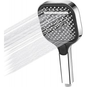 KAL-Pommeau De Douche, À Économie D'Eau, Haute Pression, Grand Pommeau De Douche, Effet Pluie, Augmente La Pression Avec 3 Types De Jet, Chromé, Argenté - Neuf