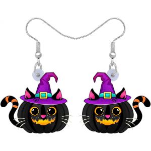 Kal-Chapeau De Sorcière En Acrylique Pour Halloween Boucles D'oreilles Chat Noir Bijoux Cadeaux Pour Femmes Filles Party Favors - Neuf